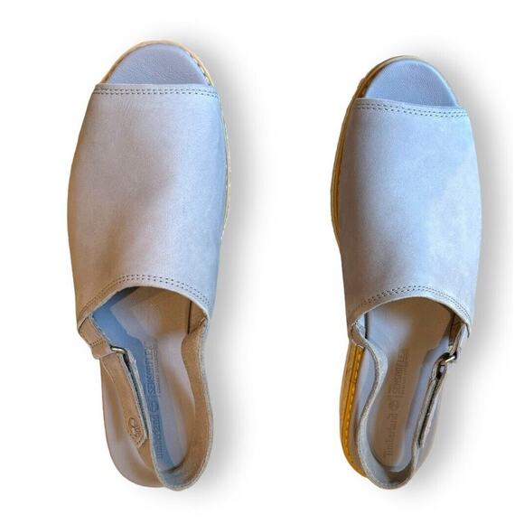 Timberland Emerson Peep Toe Wedge Espadrille Gray Sandals Slingback Leather Sz 9 - Picture 4 of 10